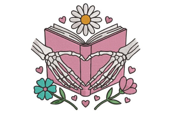 Book Skull Embroidery Design