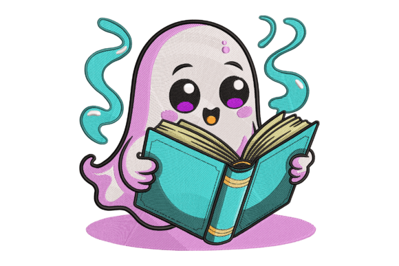 Ghost Reading Book Embroidery Design